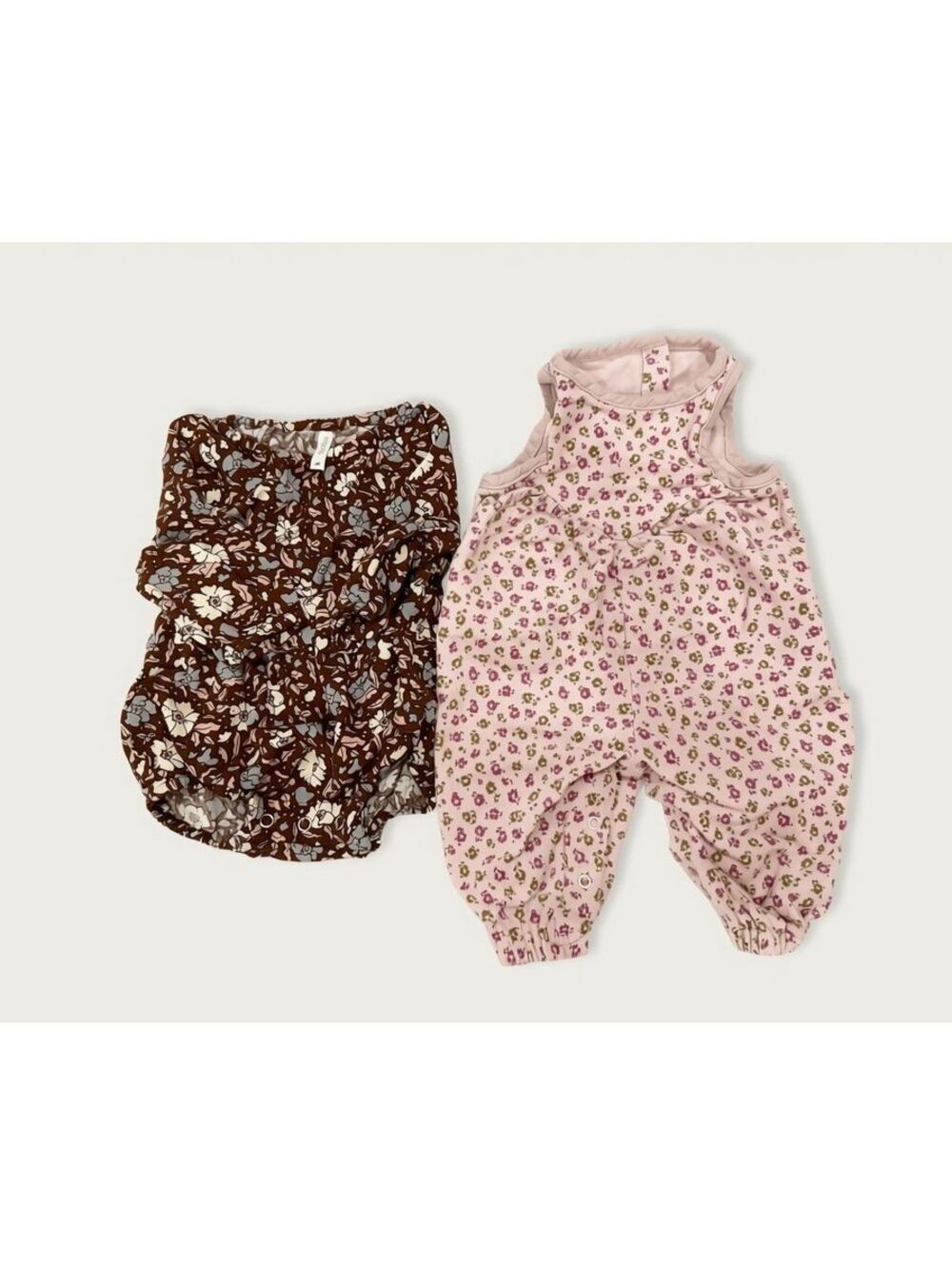 Quincy Mae Baby Rompers Set of 2 Floral Print Sleeveless Onesies - 0-3M
